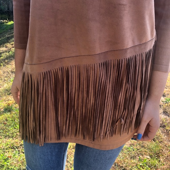 International Concepts Camel Faux-Suede Fringe Top - Picture 6 of 10